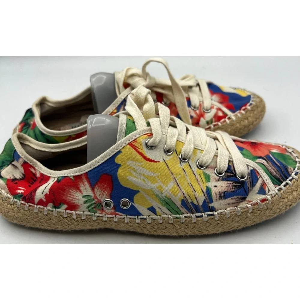 Womens Floral Espadrille Sneakers Size 7.5 Lace Up Canvas Multicolor Shoes